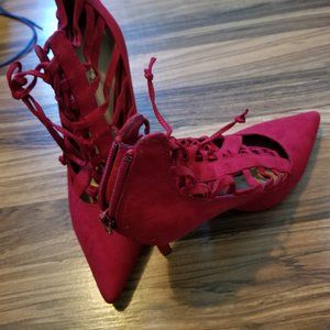 4 inch suade ruby red heels